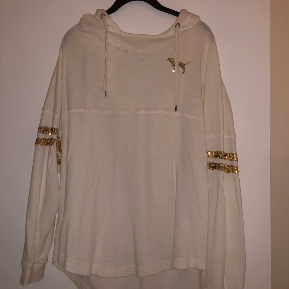 PINK Cream Sparkly Sequin Hoodie